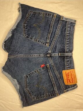 Levi's Women's Dark Blue Denim Cutoff Shorts with Frayed Hem